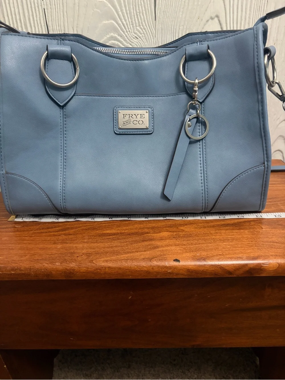 FRYE AND CO. Steel Blue Faux Leather Satchel Crossbody Bag